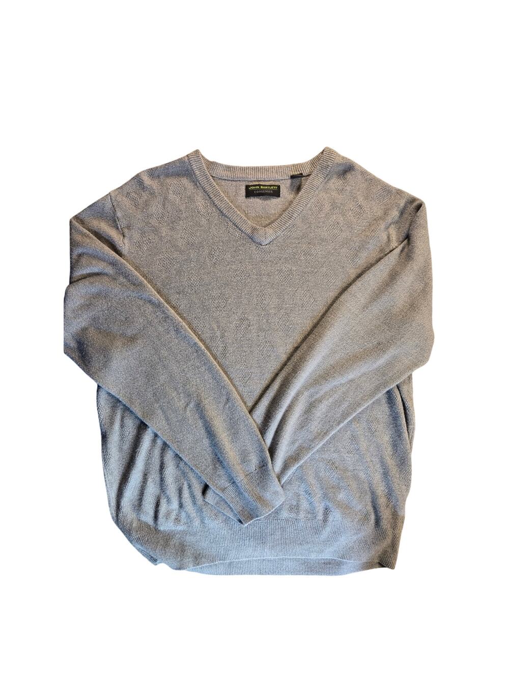 John Bartlett Consensus Men's V-Neck Sweater Light Gray Knit Size Large